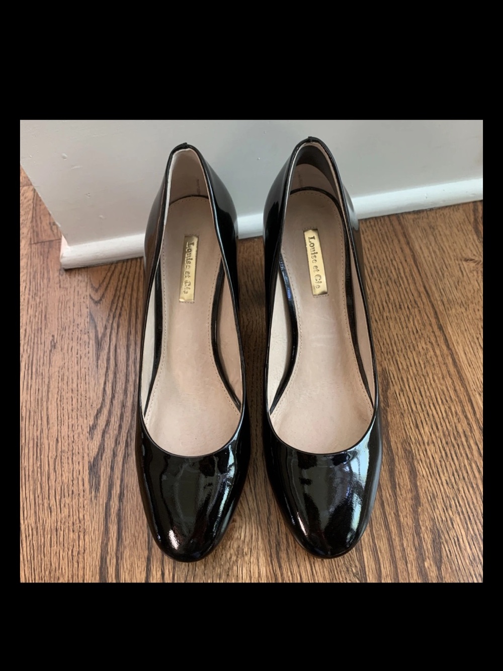 LOUISE ET CIE BLACK PATENT LEATHER SIZE 8M/38 1/2 SHOES/HIGH HEEL PUMPS